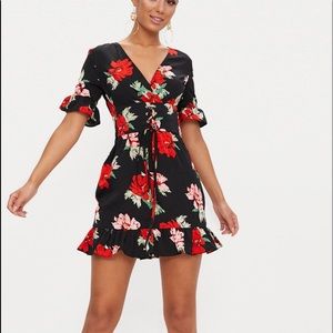 PLT Black Corset Floral Swing Dress